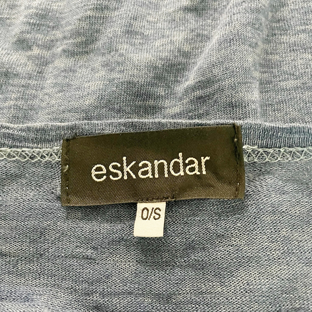 Eskandar Linen Lightweight Scoop Neck Long Sleeve Pullover Tee Shirt Blue OS