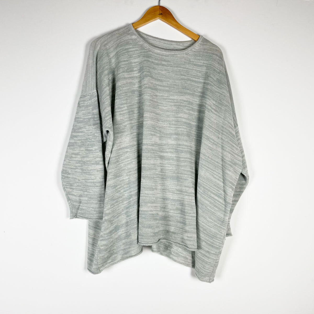 Eskandar Women's 100% Cashmere Knit Stretch Scoop Neck Long Sleeve Sweater Gray