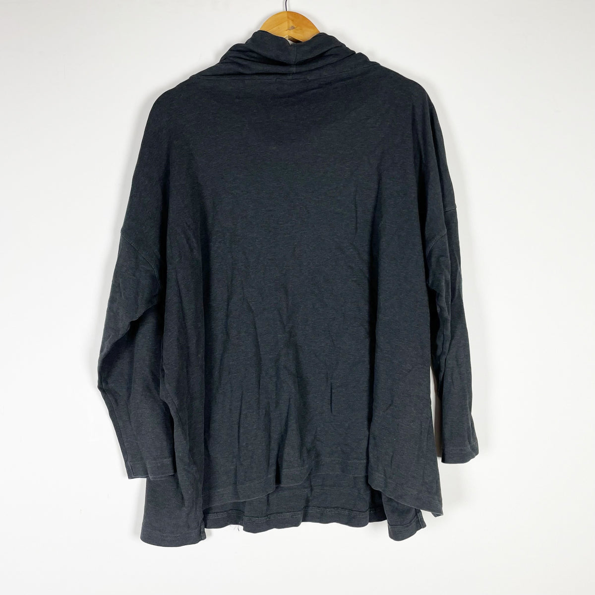 Eskandar Women's Pima Cotton Stretch Knit Cowl Neck Front Pocket Sweater Gray 1