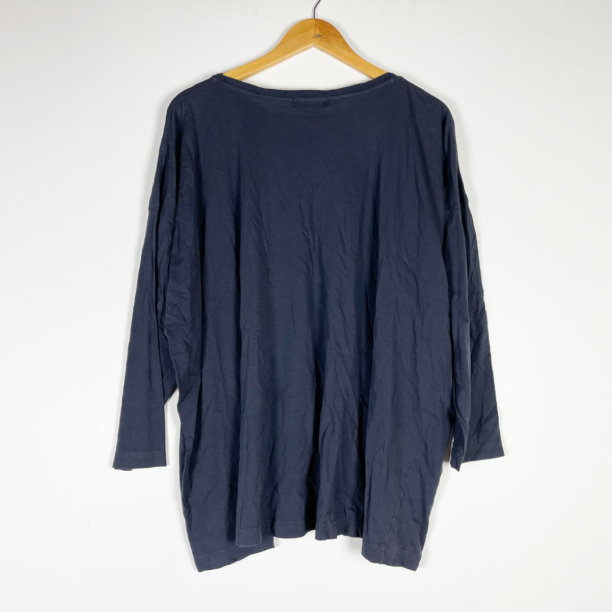 Eskandar Women's Pima Cotton Weave Scoop Neck Quarter Sleeve Tee Shirt Black OS