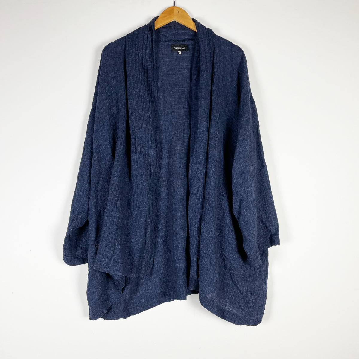 Eskandar Women's Linen Woven Lightweight Open Front Cardigan Sweater Blue