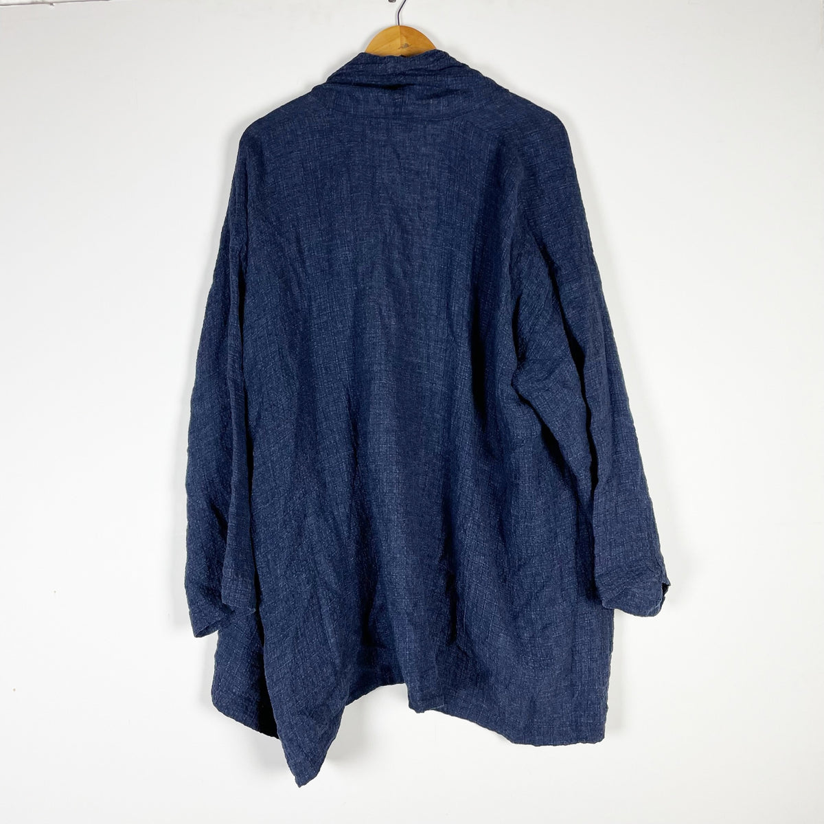 Eskandar Women's Linen Woven Lightweight Open Front Cardigan Sweater Blue