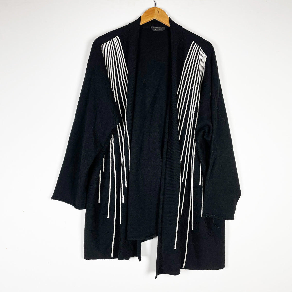 Marina Rinaldi Made In Italy Knit Stretch Open Front Cardigan Sweater Black