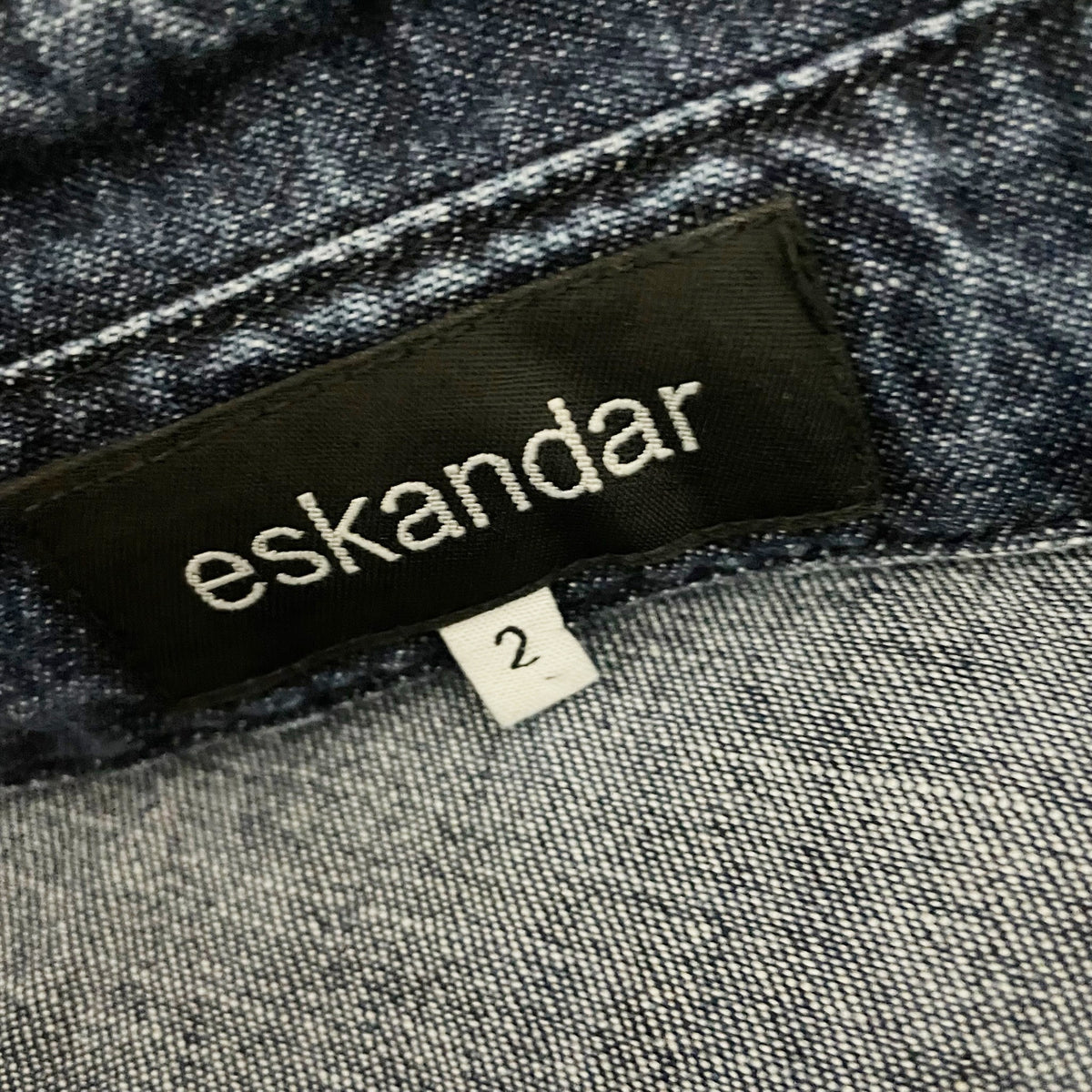 Eskandar Women's Cotton Stand Collar Button Down Front Pockets Blouse Shirt Blue