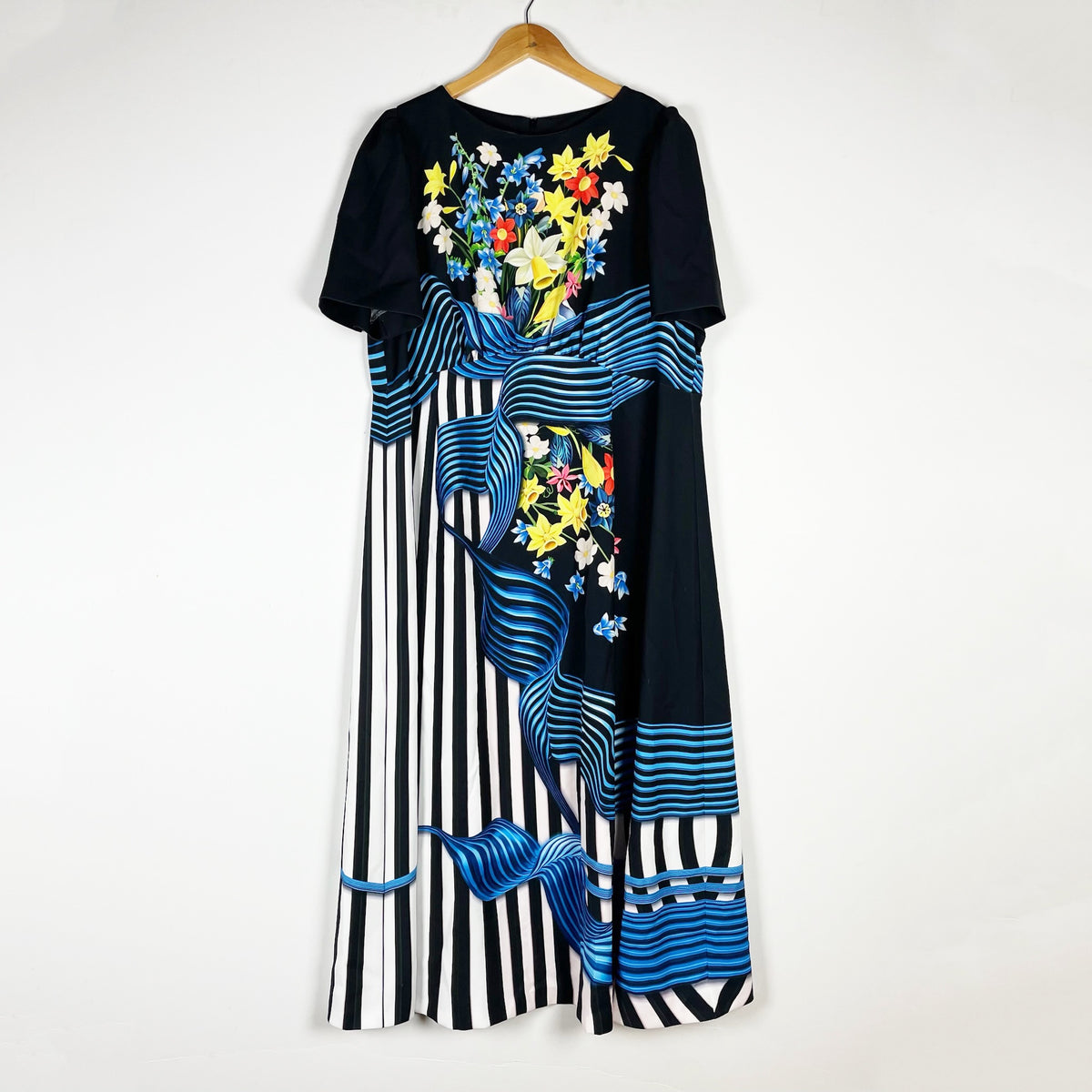 Marina Rinaldi by Mary Katrantzou Collection Stripe Floral Print Maxi Dress 16