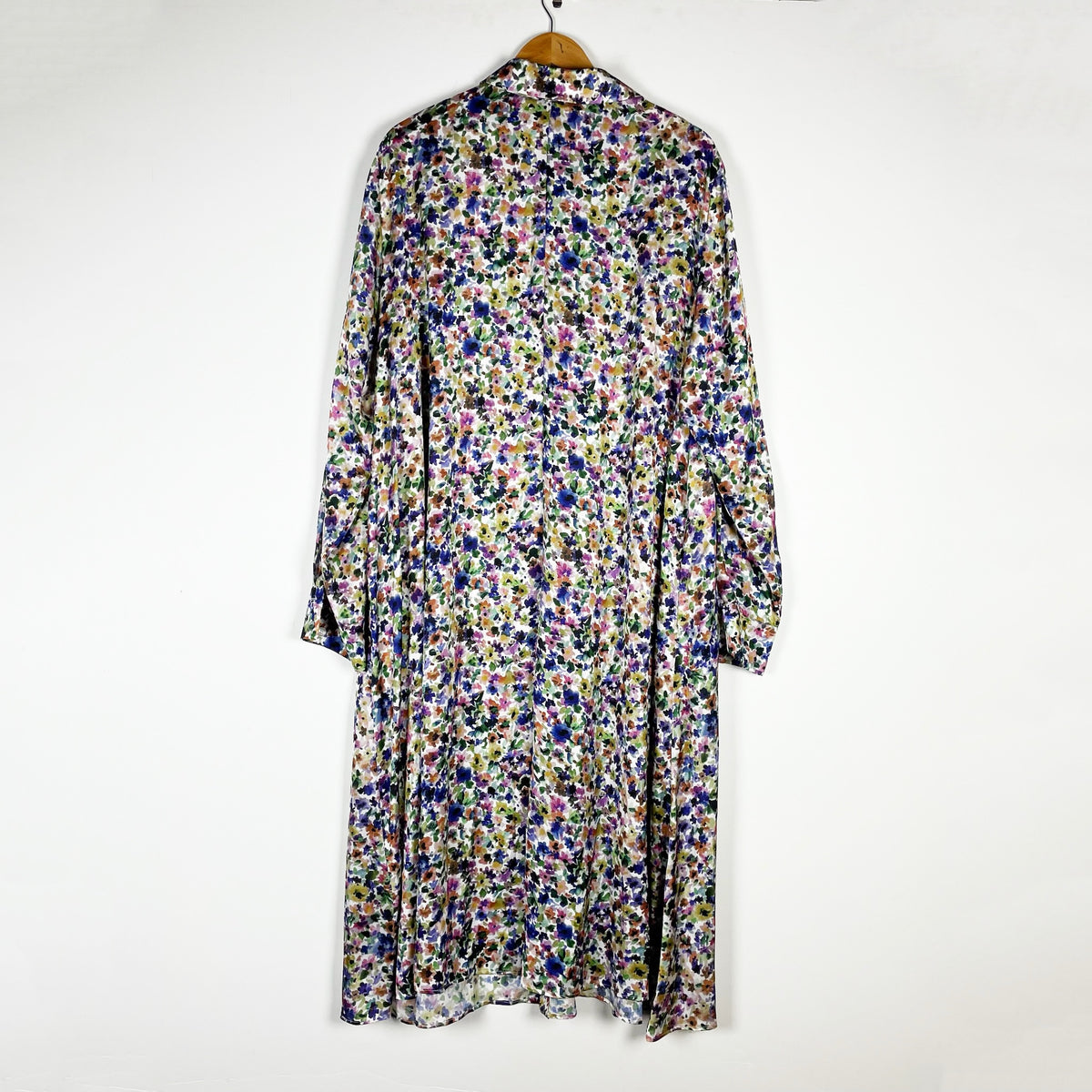 Marina Rinaldi Watercolor Floral Print Pattern Satin Button Front Maxi Dress 20