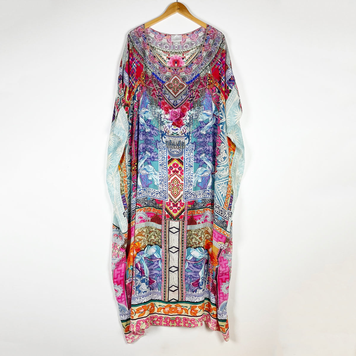 Camilla Silk Chiffon Crystal Jewel Embellished Print Pattern Kaftan Maxi Dress