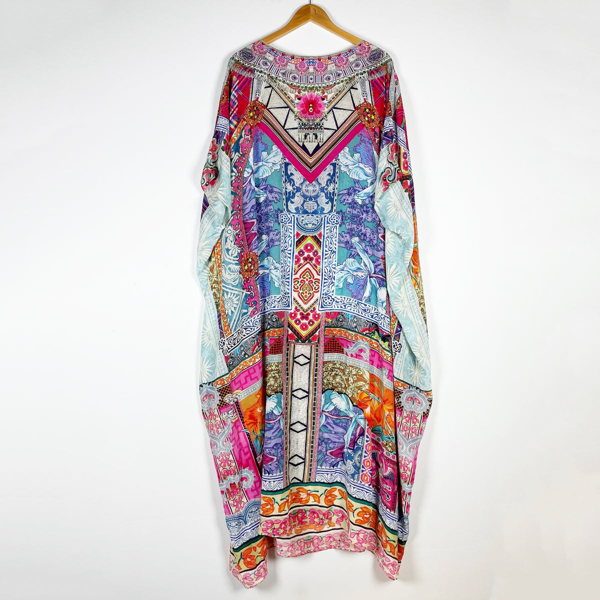 Camilla Silk Chiffon Crystal Jewel Embellished Print Pattern Kaftan Maxi Dress