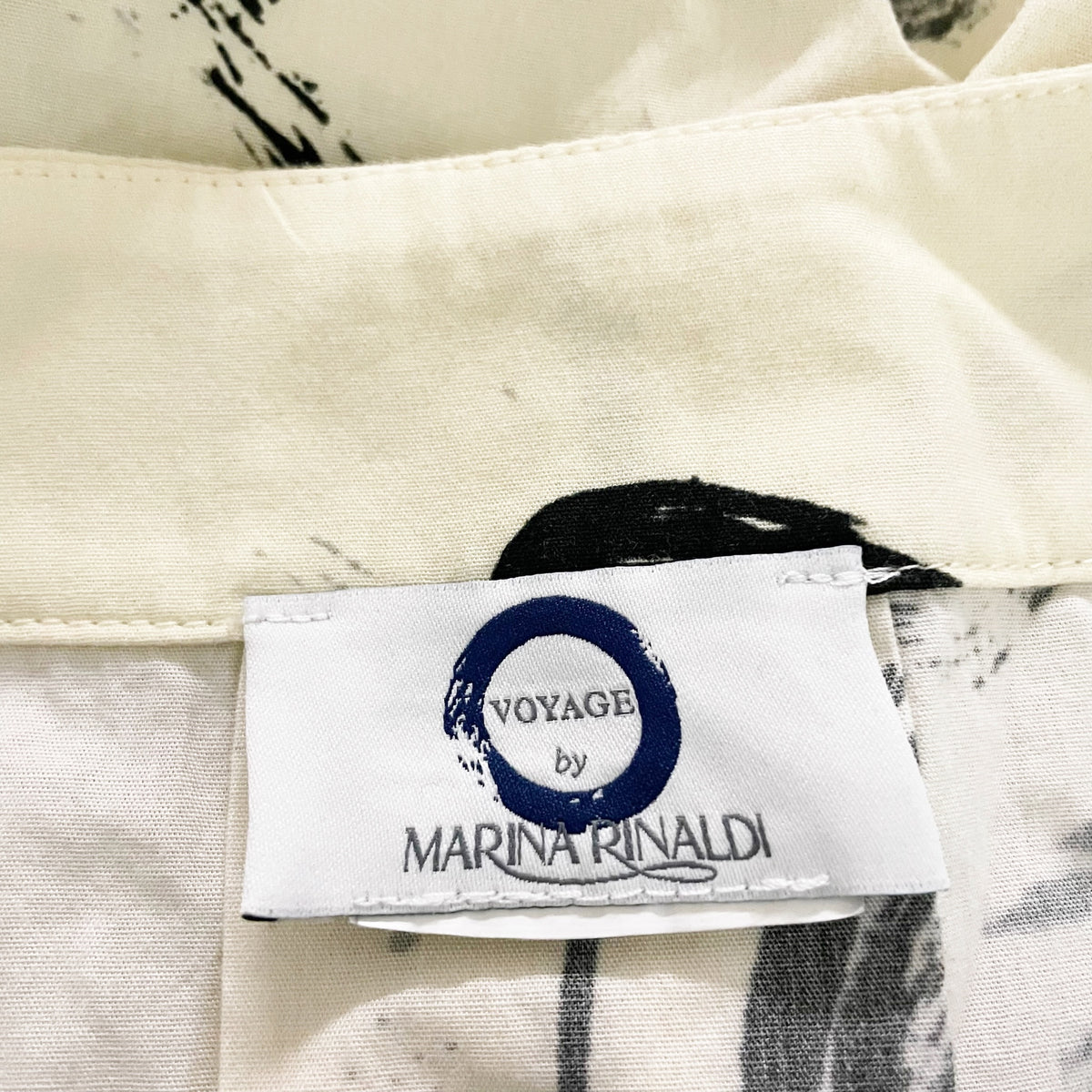 Marina Rinaldi x Voyage Cotton Poplin Button Down Collarless Printed Dress Large