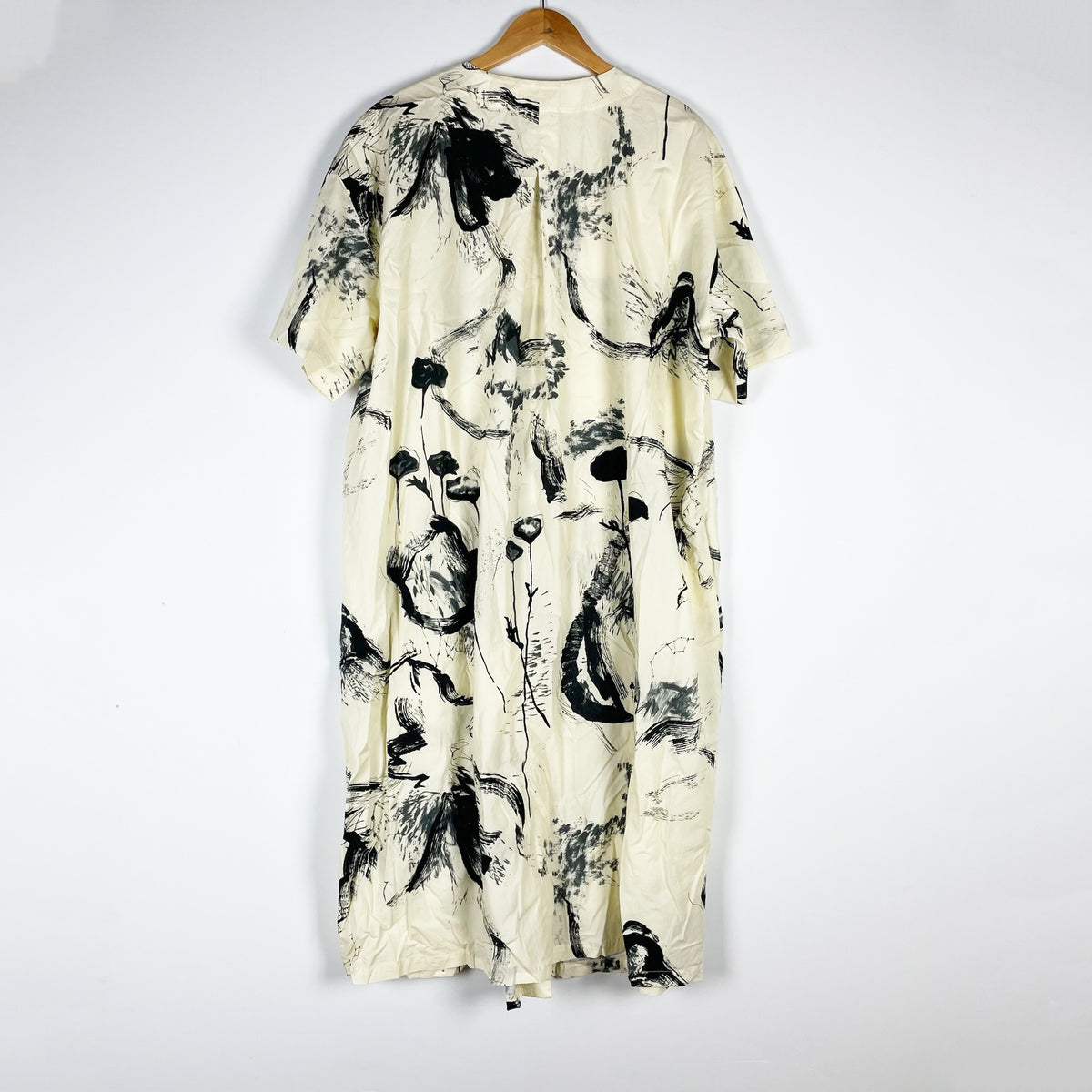 Marina Rinaldi x Voyage Cotton Poplin Button Down Collarless Printed Dress Large
