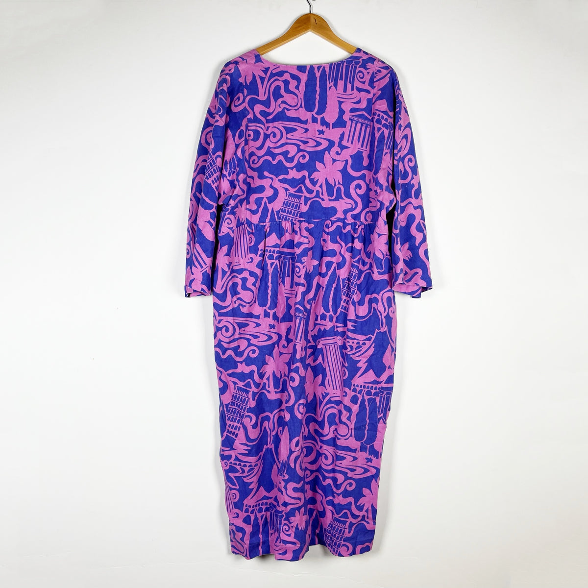 Mara Hoffman Aviva Relaxed Deep V Purple Pink Abstract Print Midi Dress XL
