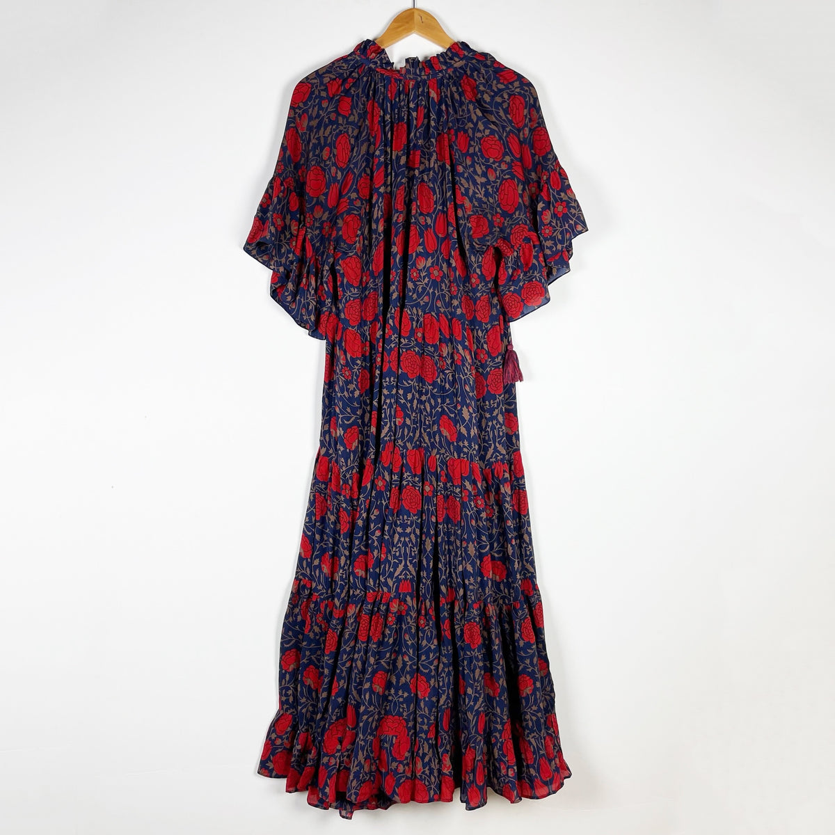 Rungolee Melodie Silk Chiffon Ruffle V Neck Maxi Dress Twilight Gardenia Floral