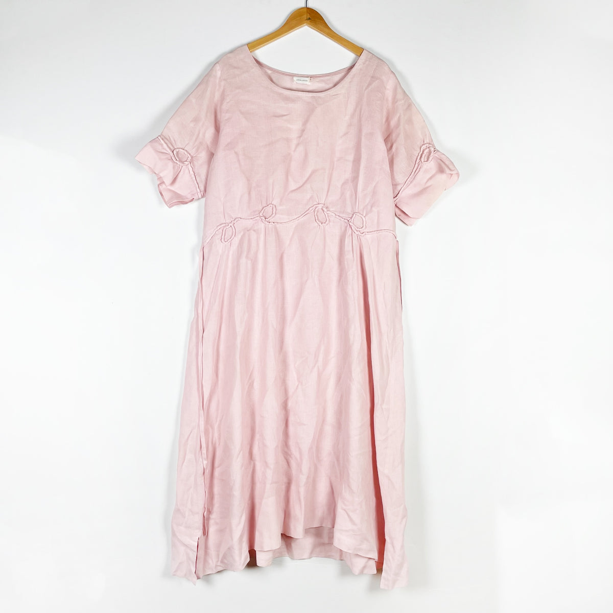 Krista Larson Linen Lightweight Weave Embroidered Applique Pink Cream Dress OS