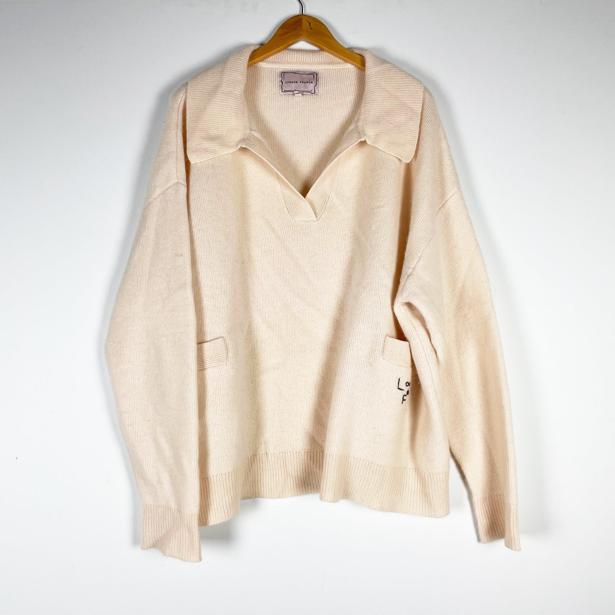 Lingua Franca Charlie Oversized Cashmere Knit Polo Collar Sweater Sunkissed XL