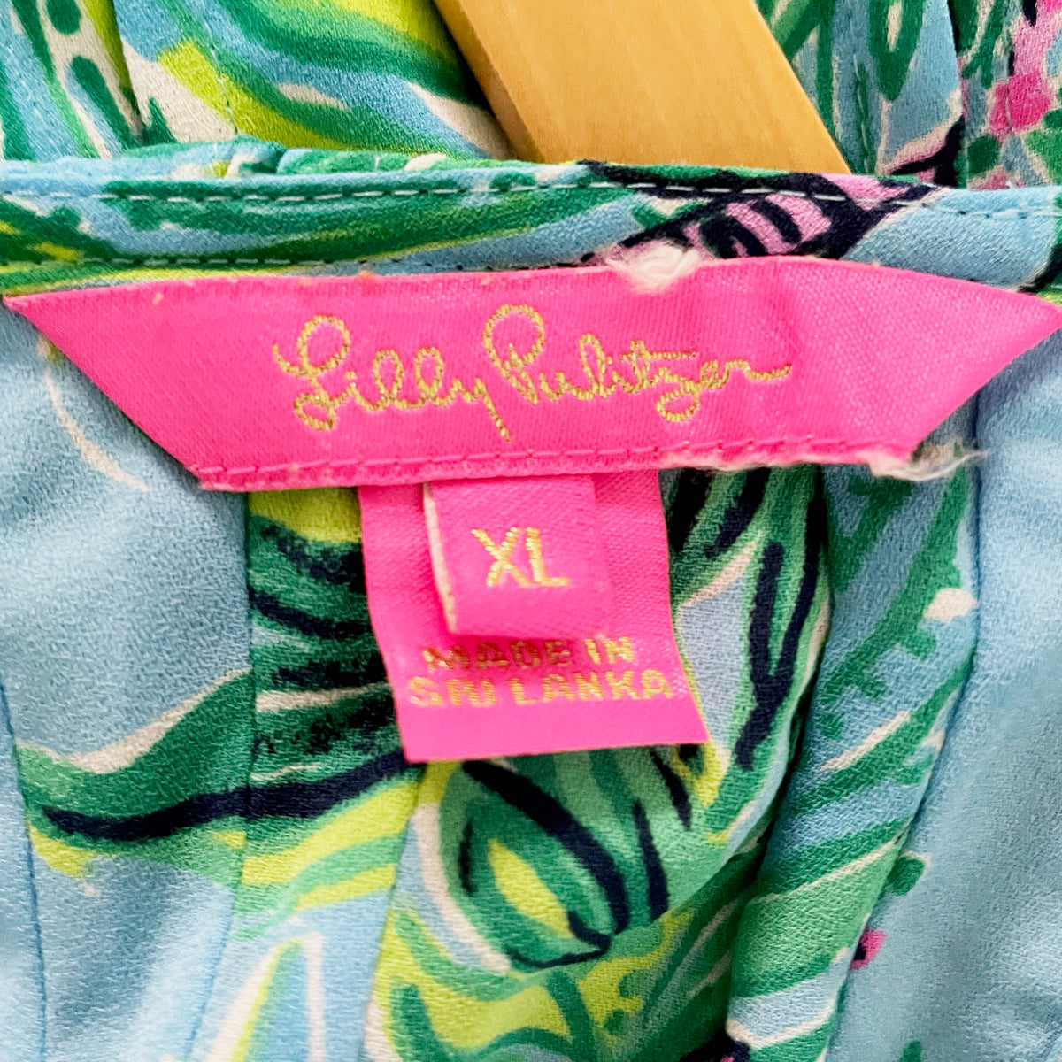 Lilly Pulitzer Marlinia Chiffon Tunic Porto Blue Bamboo Forest Print Blouse XL