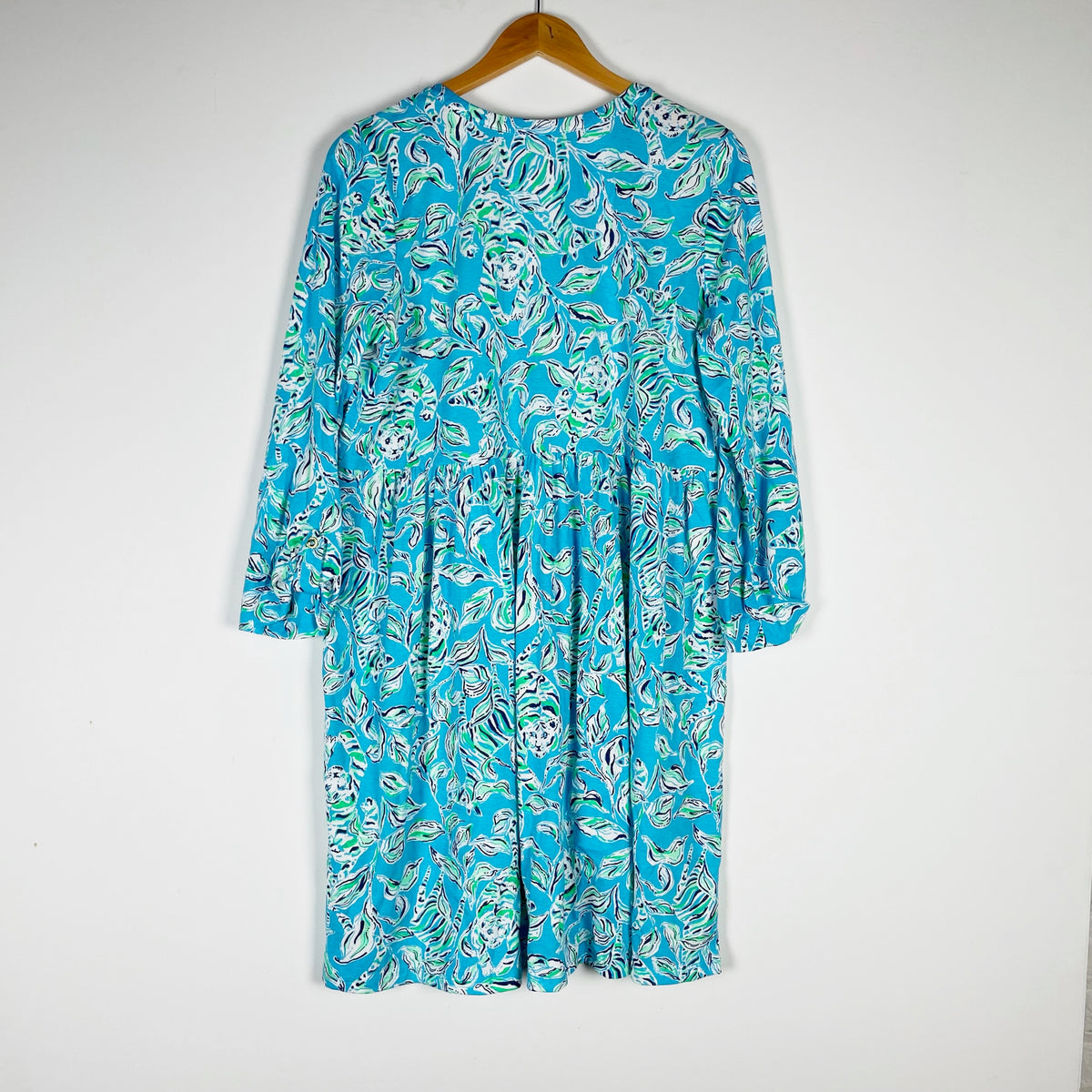 Lilly Pulitzer Loran Quarter Sleeve Swing Dress Turquoise Oasis Outta Line Large