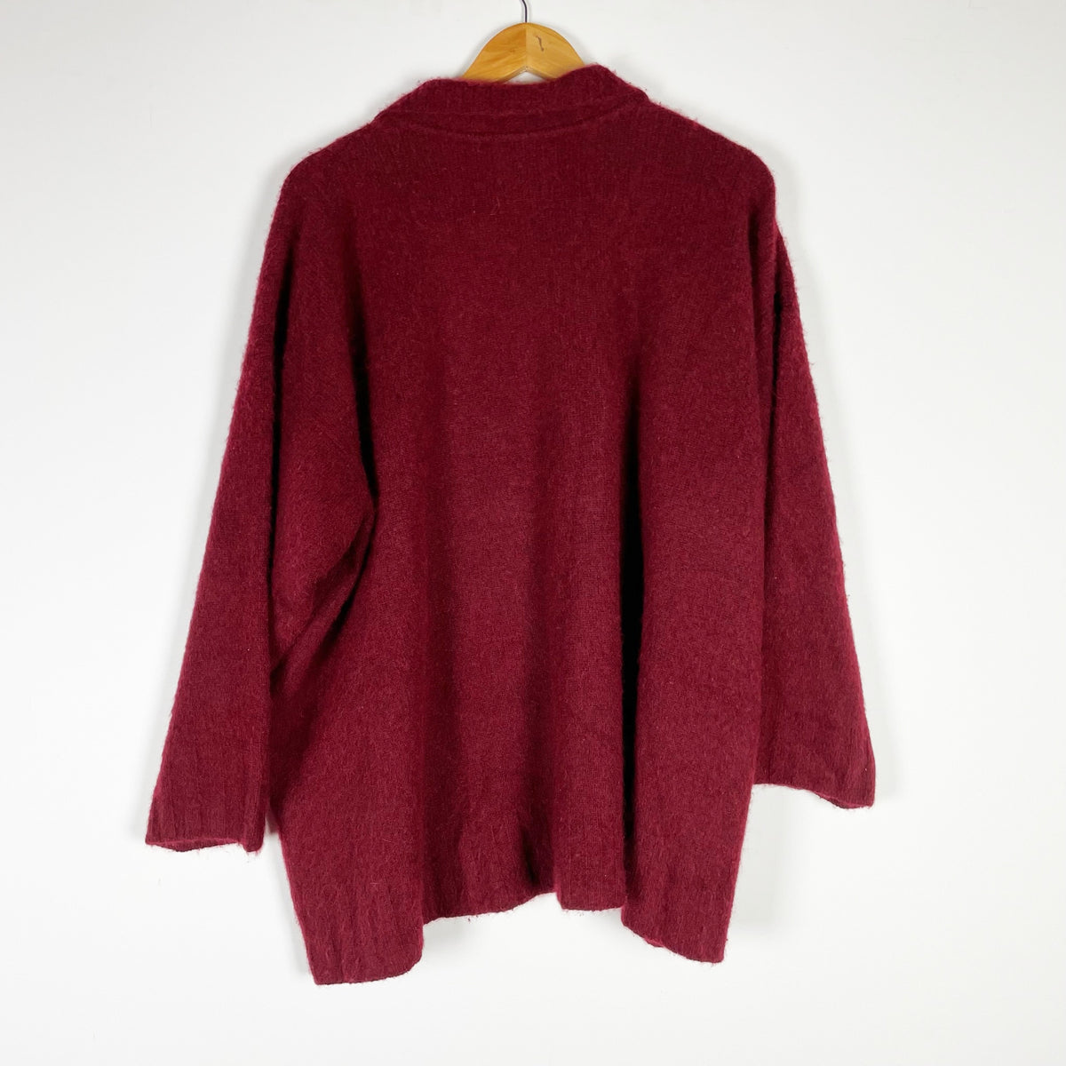 Eskandar Women's Cashmere Fuzzy Knit Henley Polo Collar Pullover Boxy Sweater OS