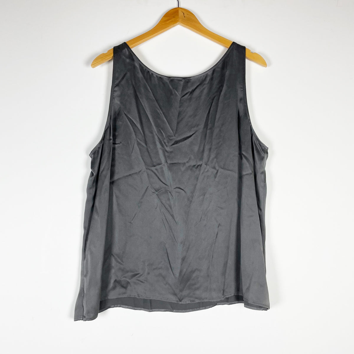 Eileen Fisher Women's Silk Satin Scoop Neck Sleeveless Tank Top Black XL