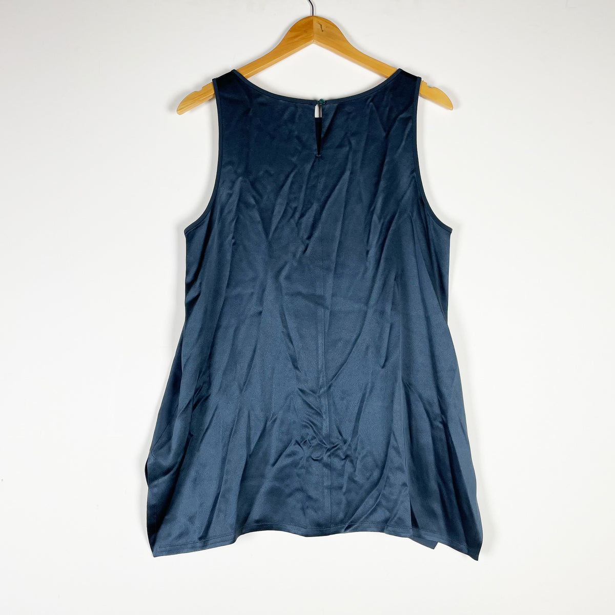 Eileen Fisher Silk Satin Scoop Neck Sleeveless Tank Top Camisole Navy Blue M