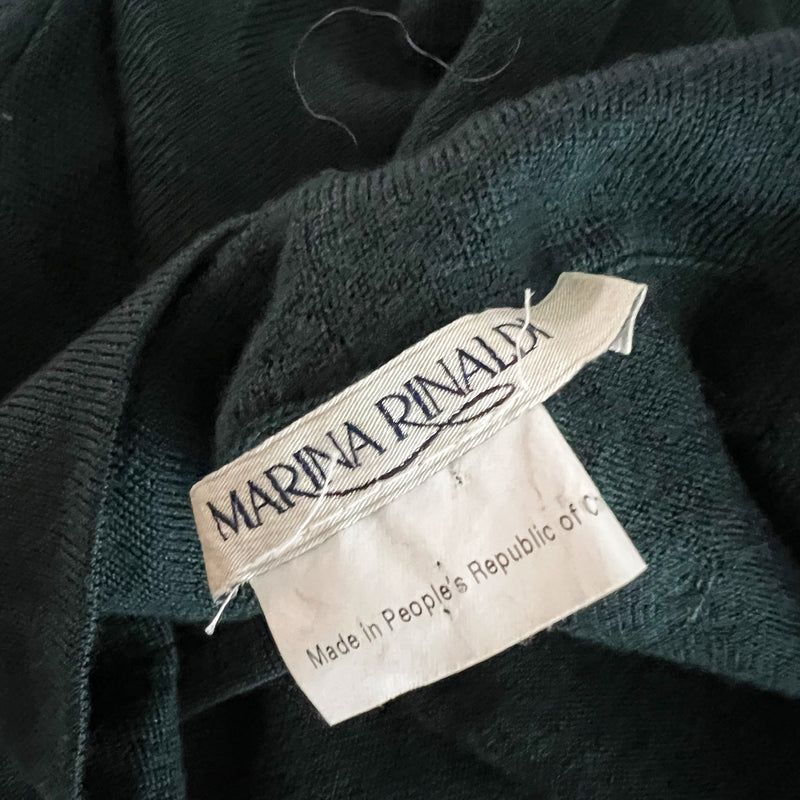Marina Rinaldi Wool Stretch Knit Pocket Front Belted Cardigan Sweater Emerald XL