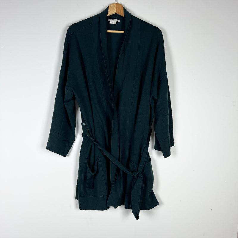 Marina Rinaldi Wool Stretch Knit Pocket Front Belted Cardigan Sweater Emerald XL