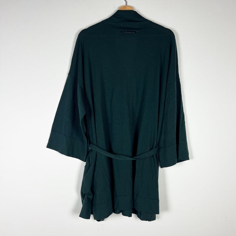 Marina Rinaldi Wool Stretch Knit Pocket Front Belted Cardigan Sweater Emerald XL