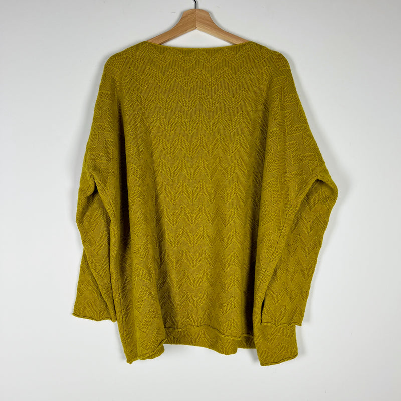 Eskandar 100% Cashmere Textured Chevron Print Knit Stretch Scoop Neck Sweater OS