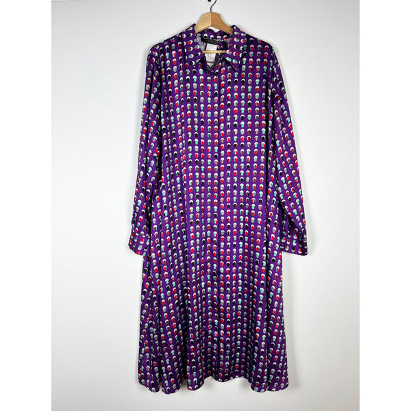 Marina Rinaldi Dovizia Printed Collared Button Front Satin Midi Shirt Dress XL