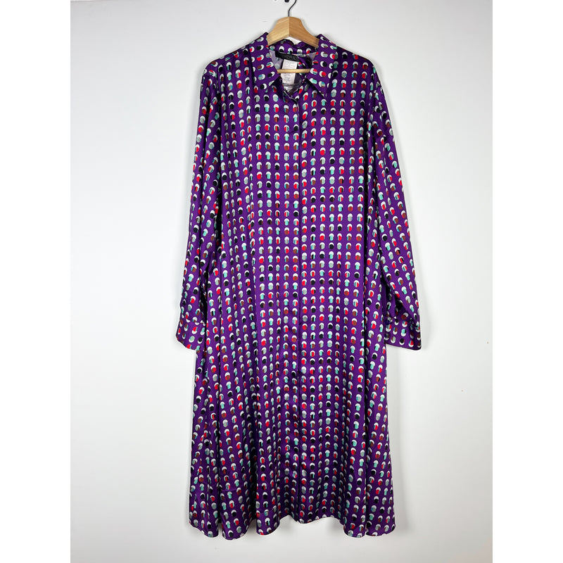Marina Rinaldi Dovizia Printed Collared Button Front Satin Midi Shirt Dress XL