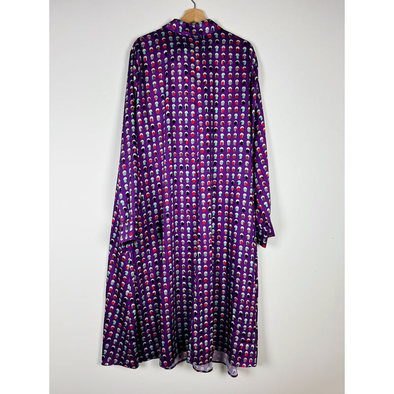 Marina Rinaldi Dovizia Printed Collared Button Front Satin Midi Shirt Dress XL
