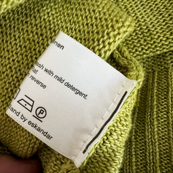 Eskandar Wide Square Boxy Linen V Neck Button Front Cardigan Sweater Olive Oil