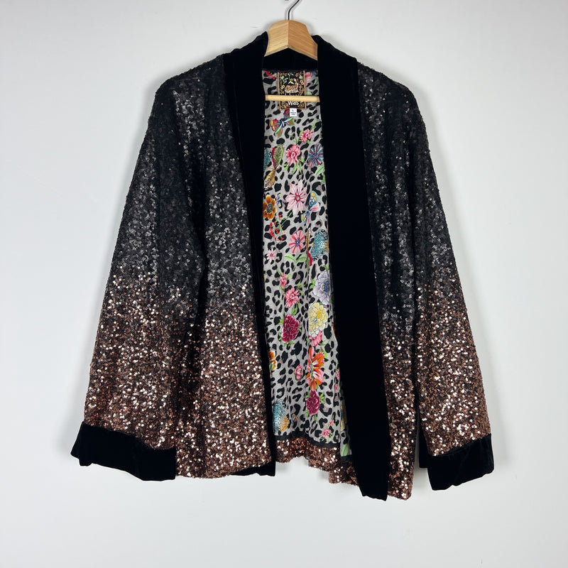 Johnny Was Dorian Kimono Ombre Sequin Glitter Embellished Velvet Jacket Blazer L