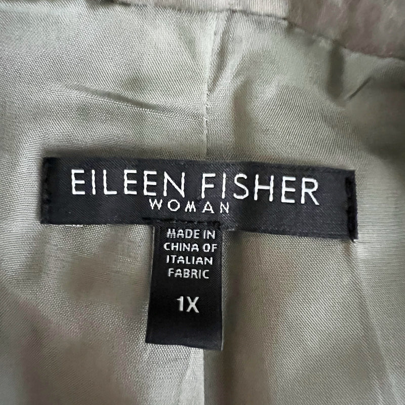 Eileen Fisher Woman Cotton Satin Metallic Sheen Collared One Button Blazer 1X