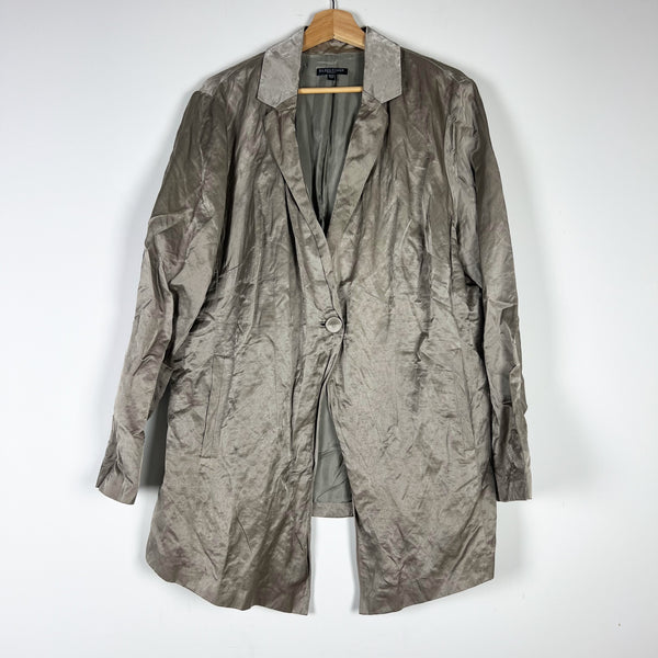 Eileen Fisher Woman Cotton Satin Metallic Sheen Collared One Button Blazer 1X