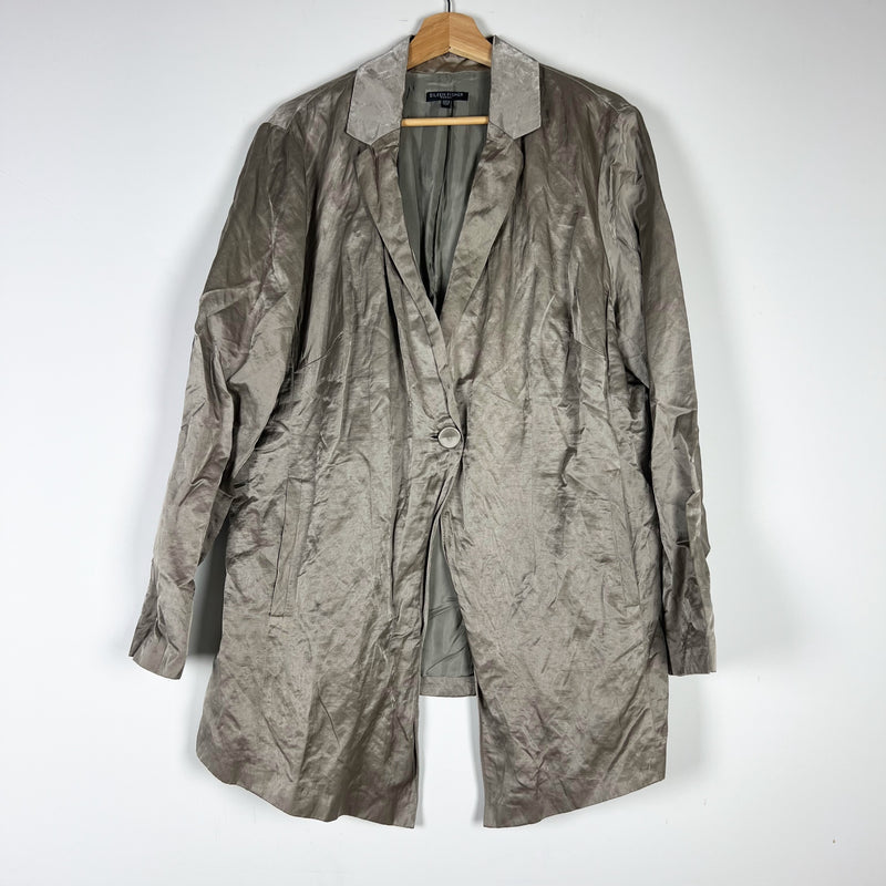 Eileen Fisher Woman Cotton Satin Metallic Sheen Collared One Button Blazer 1X