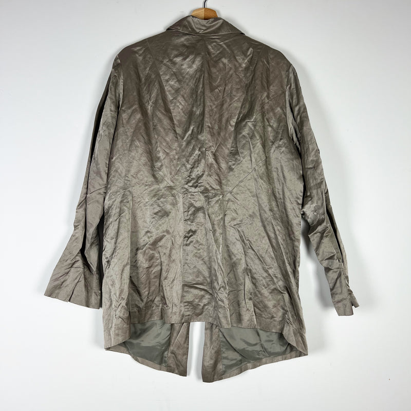 Eileen Fisher Woman Cotton Satin Metallic Sheen Collared One Button Blazer 1X