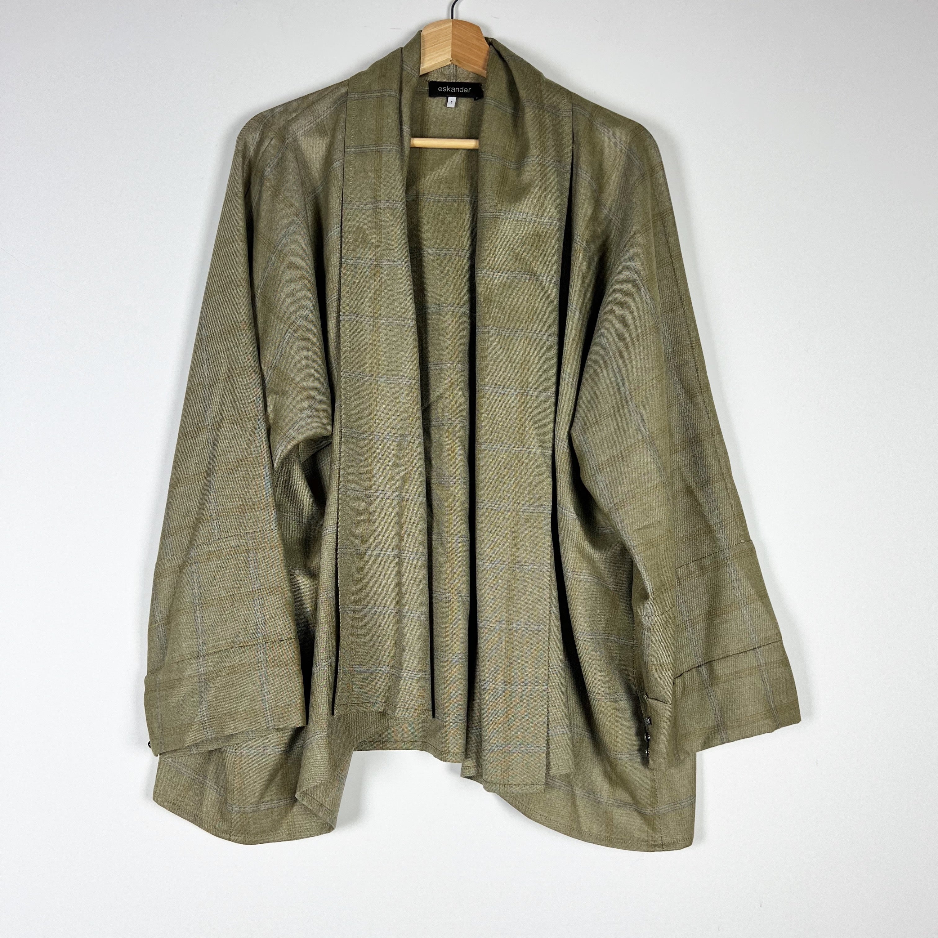 Eskandar Cashmere Woven Waterfall Drape Collar Open Front Blazer Jacket Cardigan