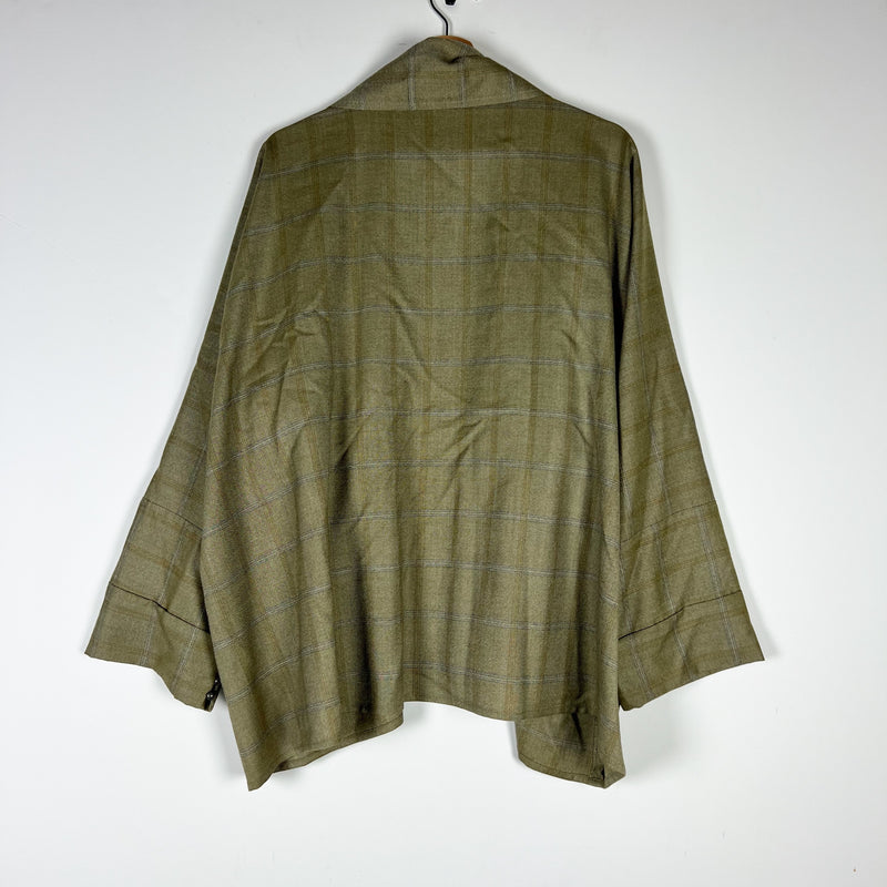 Eskandar Cashmere Woven Waterfall Drape Collar Open Front Blazer Jacket Cardigan