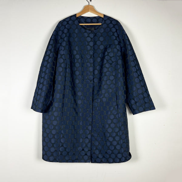 Marina Rinaldi Polka Dot Circle Print Pattern Woven Textured Pea Coat Jacket XL