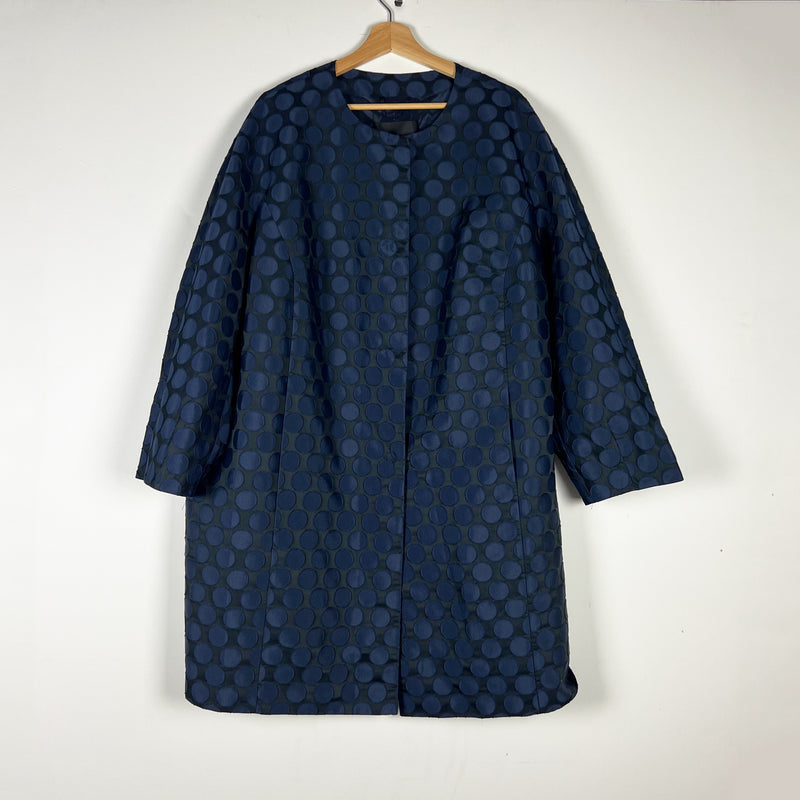 Marina Rinaldi Polka Dot Circle Print Pattern Woven Textured Pea Coat Jacket XL