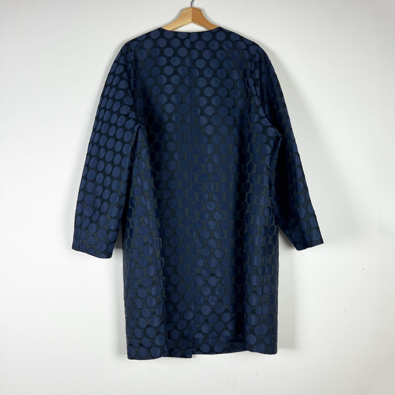 Marina Rinaldi Polka Dot Circle Print Pattern Woven Textured Pea Coat Jacket XL