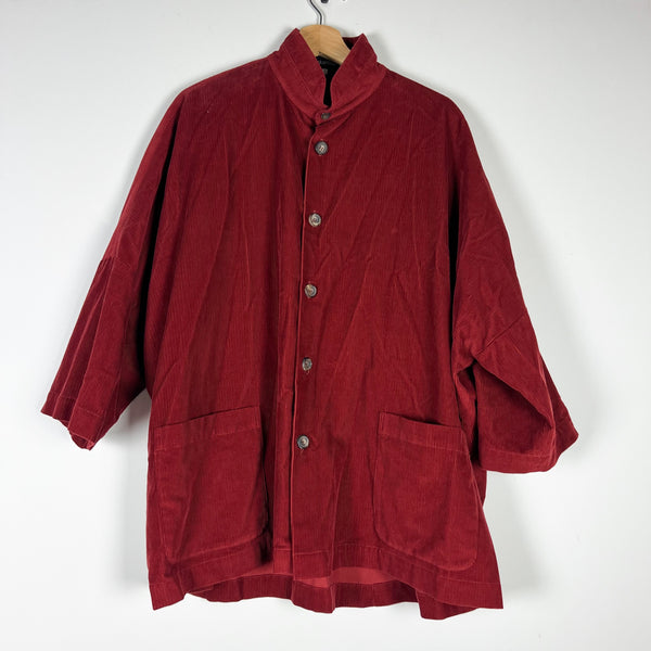 Eskandar Small Cord A Line Pleated Corduroy Velvet Velour Front Button Jacket