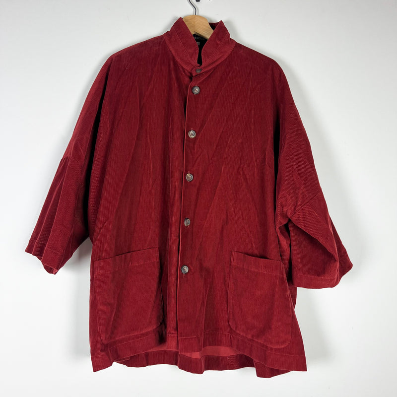 Eskandar Small Cord A Line Pleated Corduroy Velvet Velour Front Button Jacket