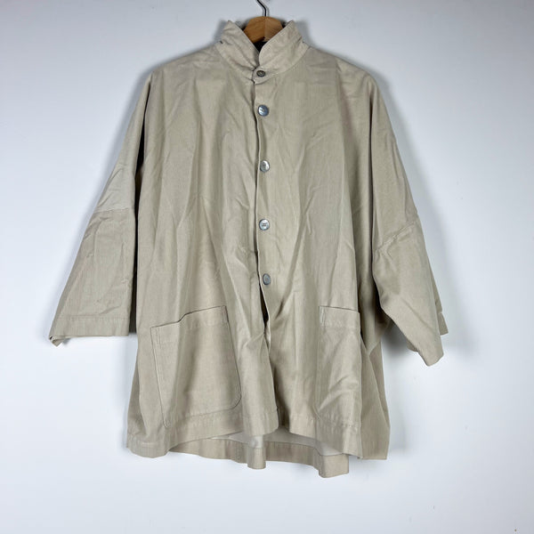 Eskandar Small Cord A Line Pleated Corduroy Velvet Velour Button Jacket Beige L