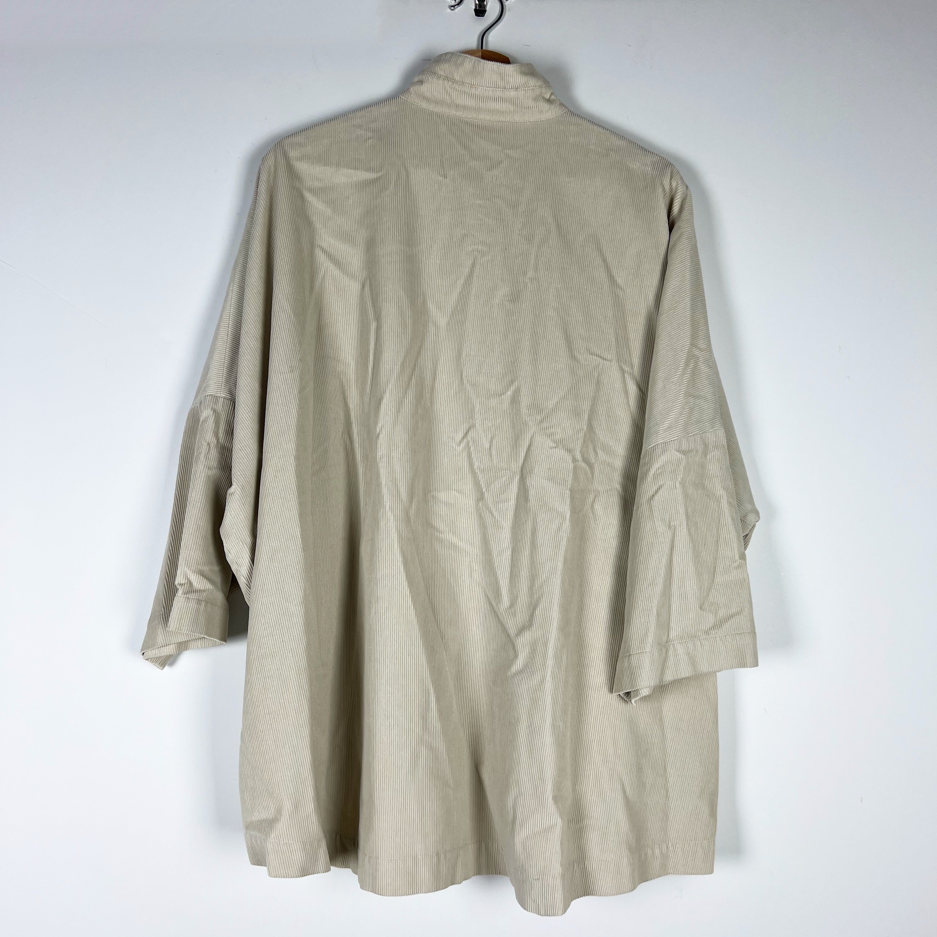 Eskandar Small Cord A Line Pleated Corduroy Velvet Velour Button Jacket Beige L