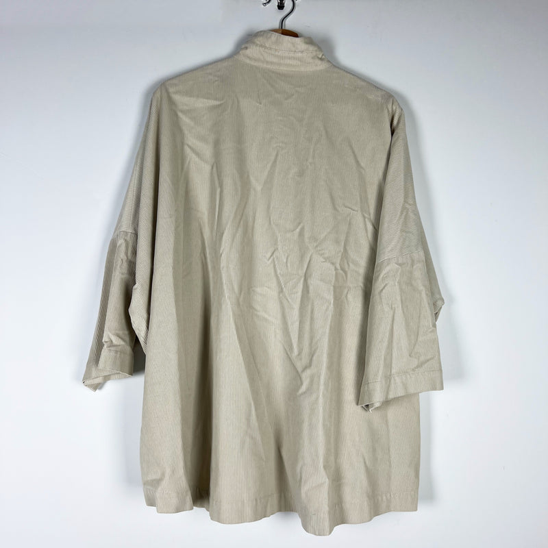 Eskandar Small Cord A Line Pleated Corduroy Velvet Velour Button Jacket Beige L