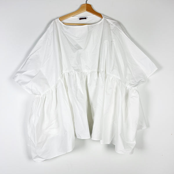 Vivetta Made In Italy Cotton Poplin Pintuck Oversized Blouse Shirt Top White XL