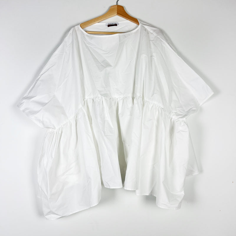 Vivetta Made In Italy Cotton Poplin Pintuck Oversized Blouse Shirt Top White XL