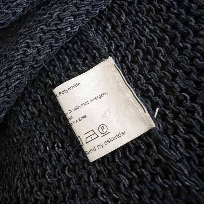 Eskandar Wool Blend Fishnet Crochet Stretch Boxy Oversize Pullover Sweater Blue