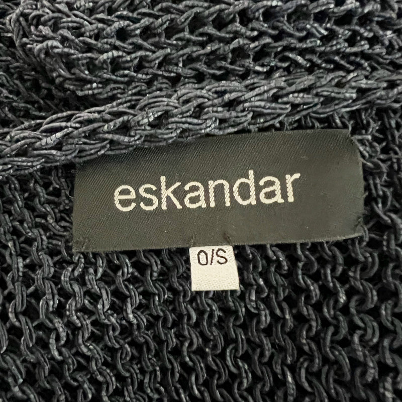 Eskandar Wool Blend Fishnet Crochet Stretch Boxy Oversize Pullover Sweater Blue